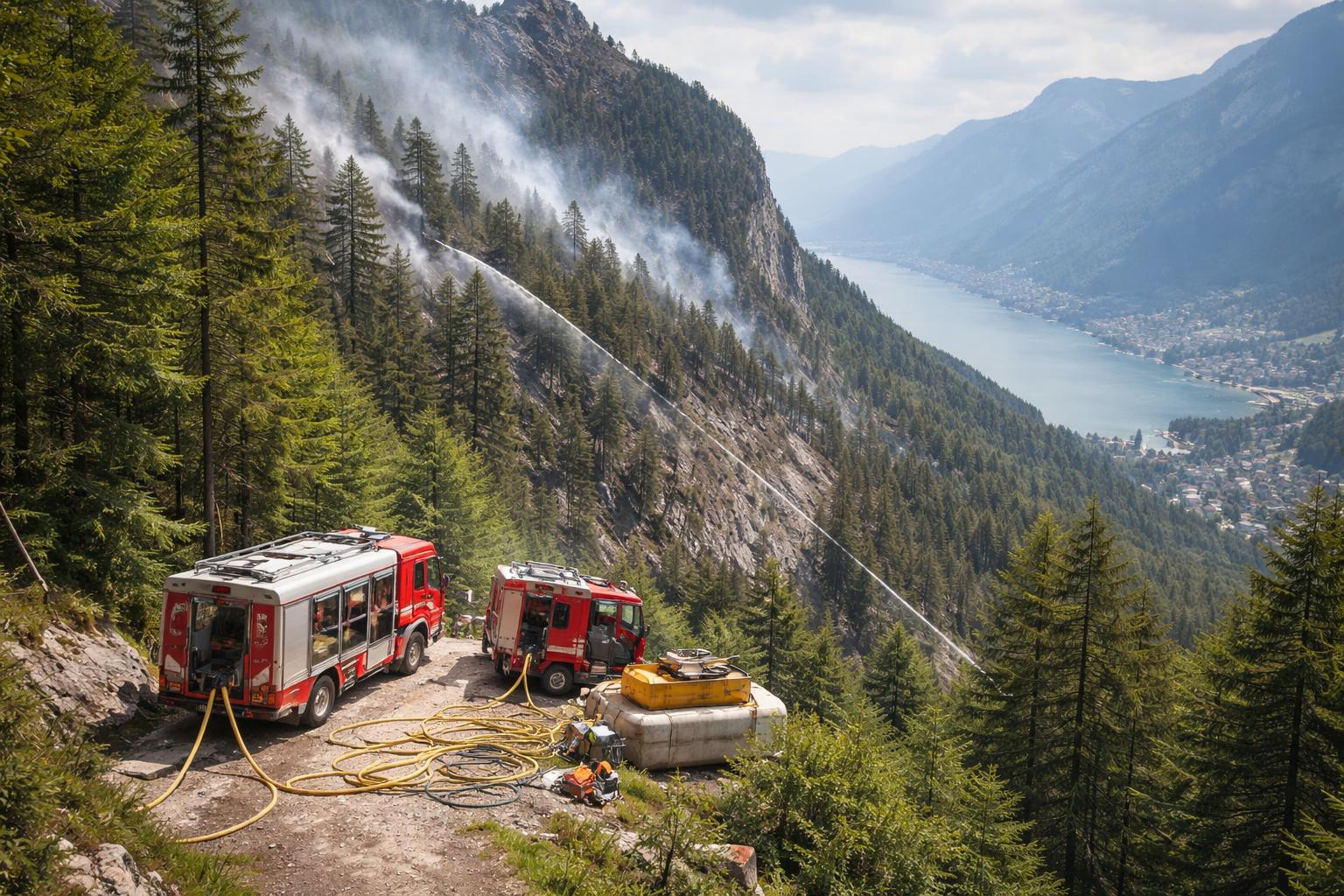 Redaktionelle Szene zum Thema „Waldbrand am Arikogel in Ebensee unter Kontrolle“