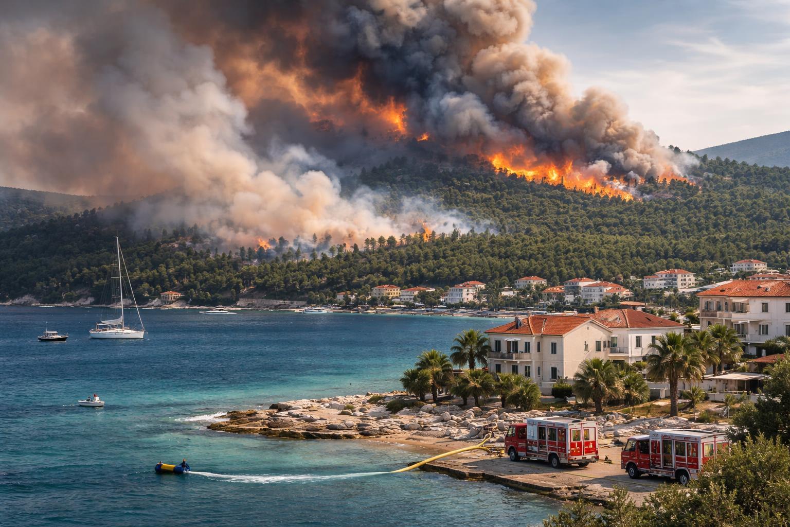 Redaktionelle Szene zum Thema „Waldbrand auf kroatischer Insel Čiovo nach Blitzeinschlag“