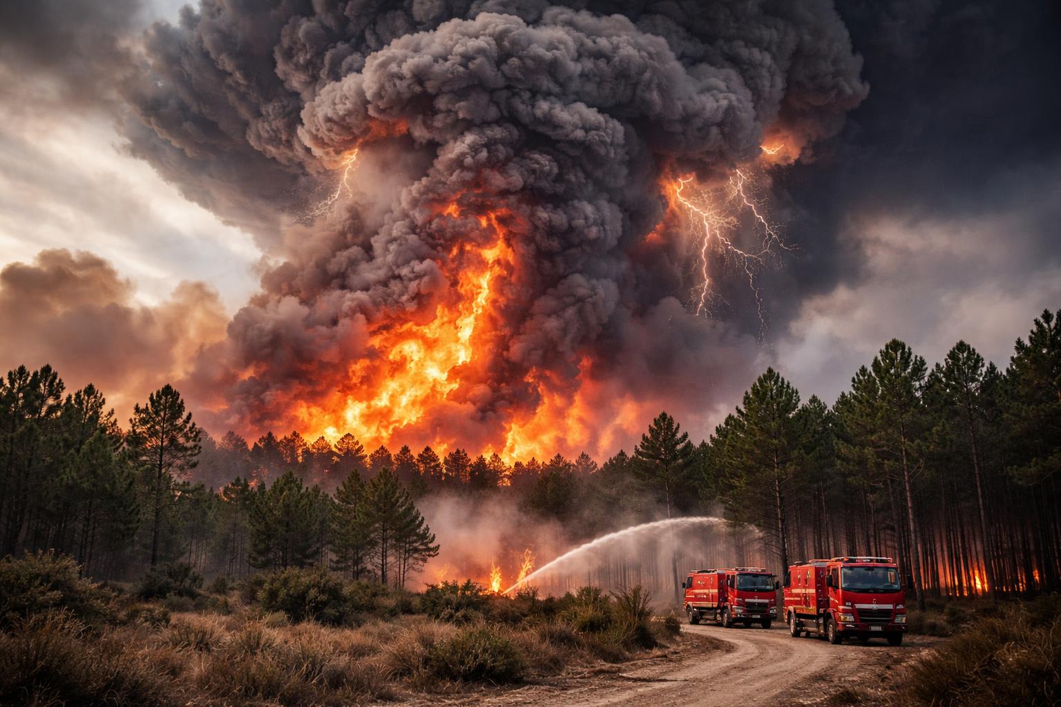 Redaktionelle Szene zum Thema „Waldbrand im Südwesten Frankreichs entwickelt seltenes Eigenwetter-System“