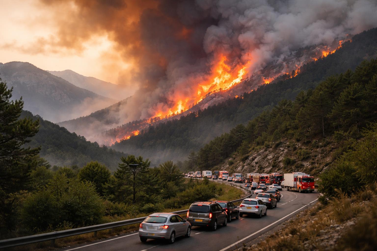 Redaktionelle Szene zum Thema „Waldbrand in den Pyrenäen zwingt 12.000 Menschen zur Flucht“