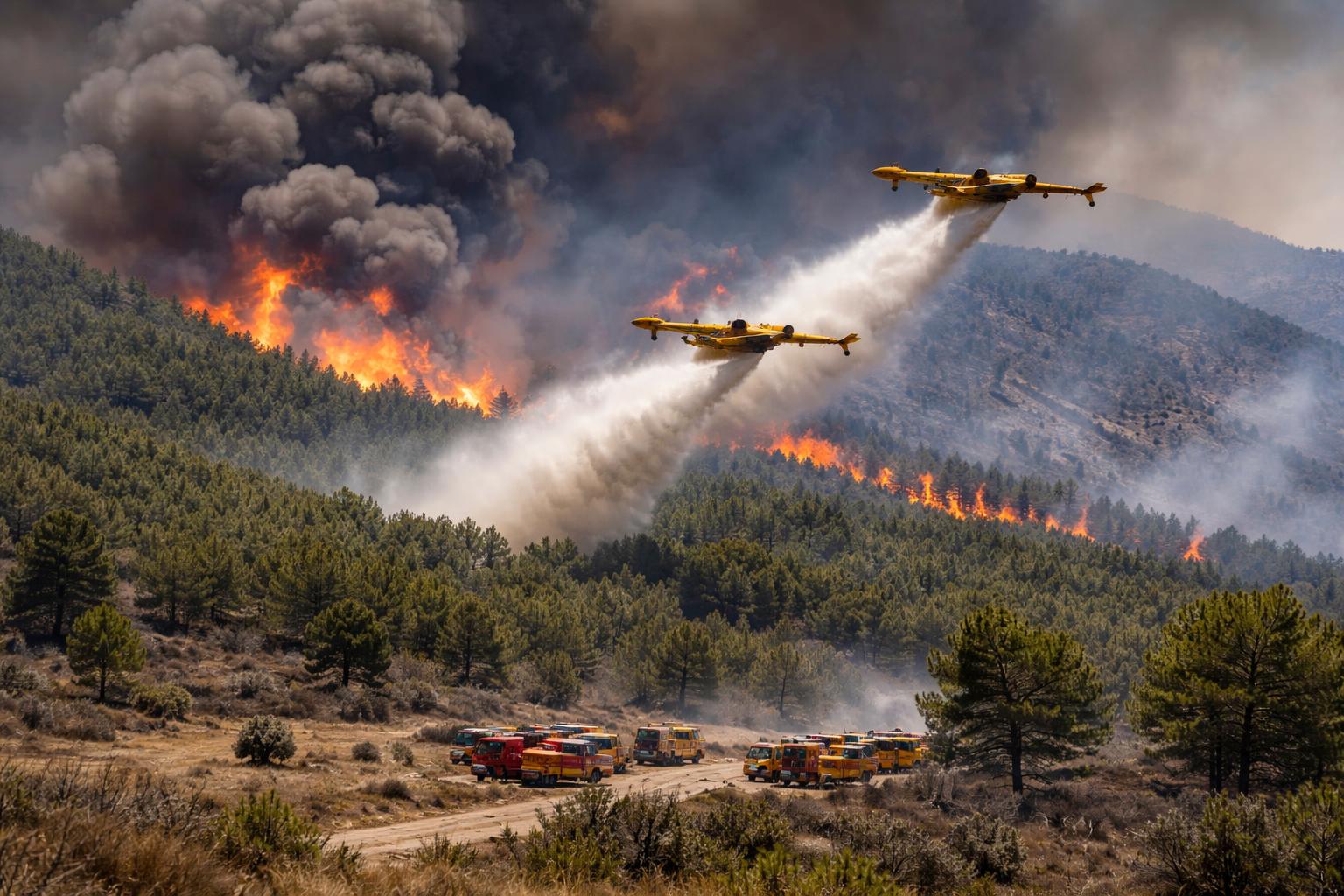Redaktionelle Szene zum Thema „Waldbrand in Spanien verwüstet 32.000 Hektar – Einsatz bei Guadalajara läuft weiter“