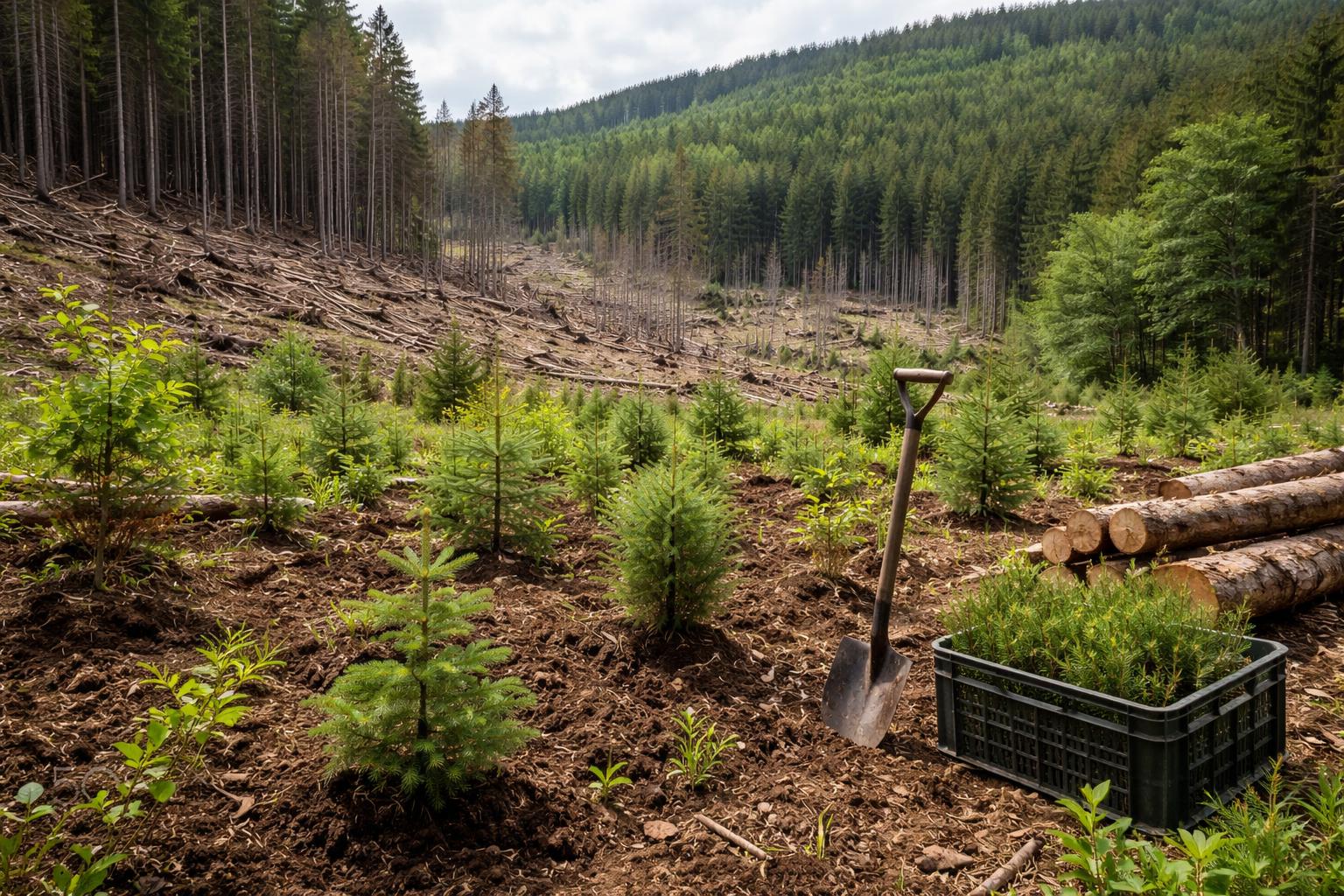 Redaktionelle Szene zum Thema „Waldfonds vor dem Aus: Geld für Aufforstung wird knapp“