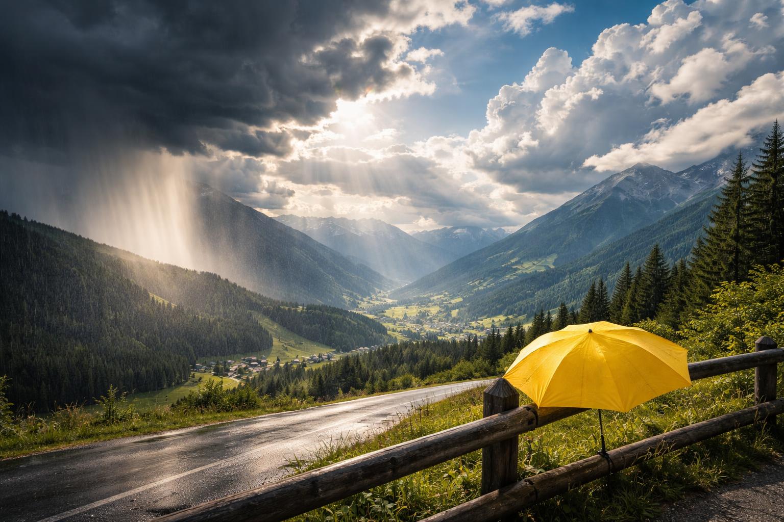 Redaktionelle Szene zum Thema „Wechselhaftes Wetter zum Wochenende: Sonne, Wolken und neue Regenschauer“
