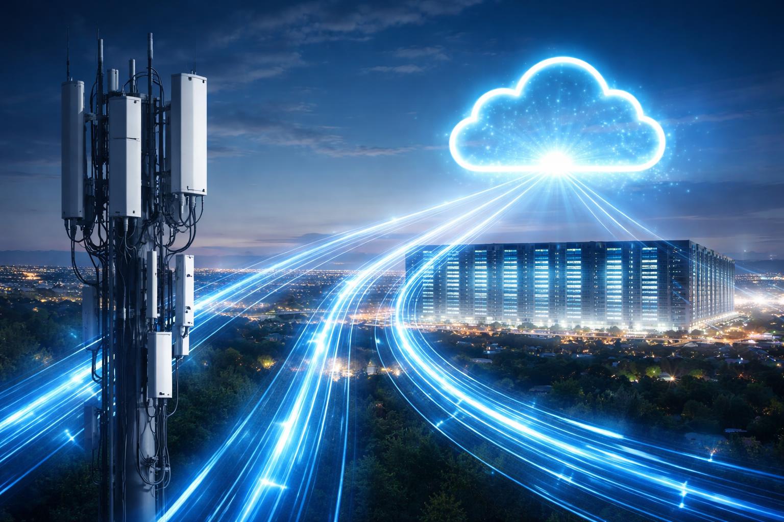 Redaktionelle Szene zum Thema „Wie Handydaten in Sekunden durch Mobilfunknetz und Cloud wandern“