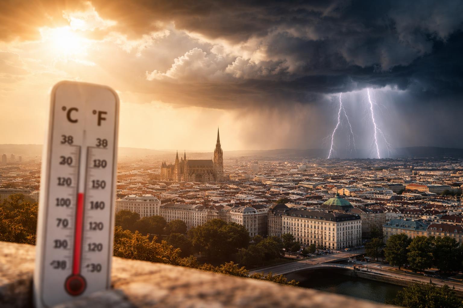 Redaktionelle Szene zum Thema „Wien erreicht neuen Hitzerekord, am Abend steigt die Unwettergefahr“