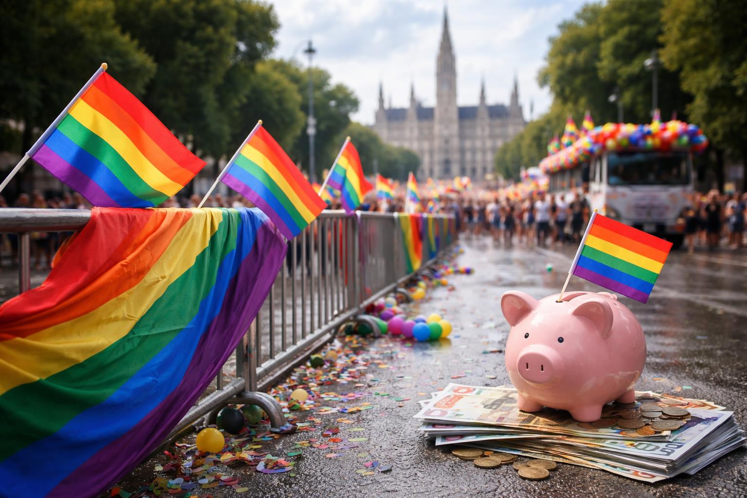 Redaktionelle Szene zum Thema „Wien feiert 30. Pride-Parade unter finanziellem Druck“