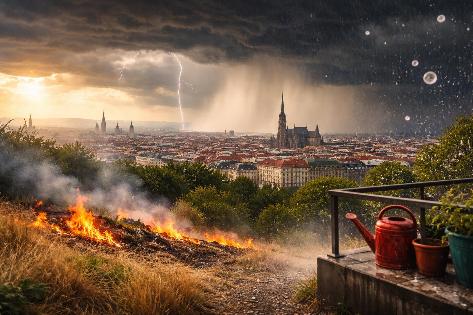 Redaktionelle Szene zum Thema „Wien verzeichnet neuen Hitzerekord, Unwettergefahr steigt am Sonntag weiter“