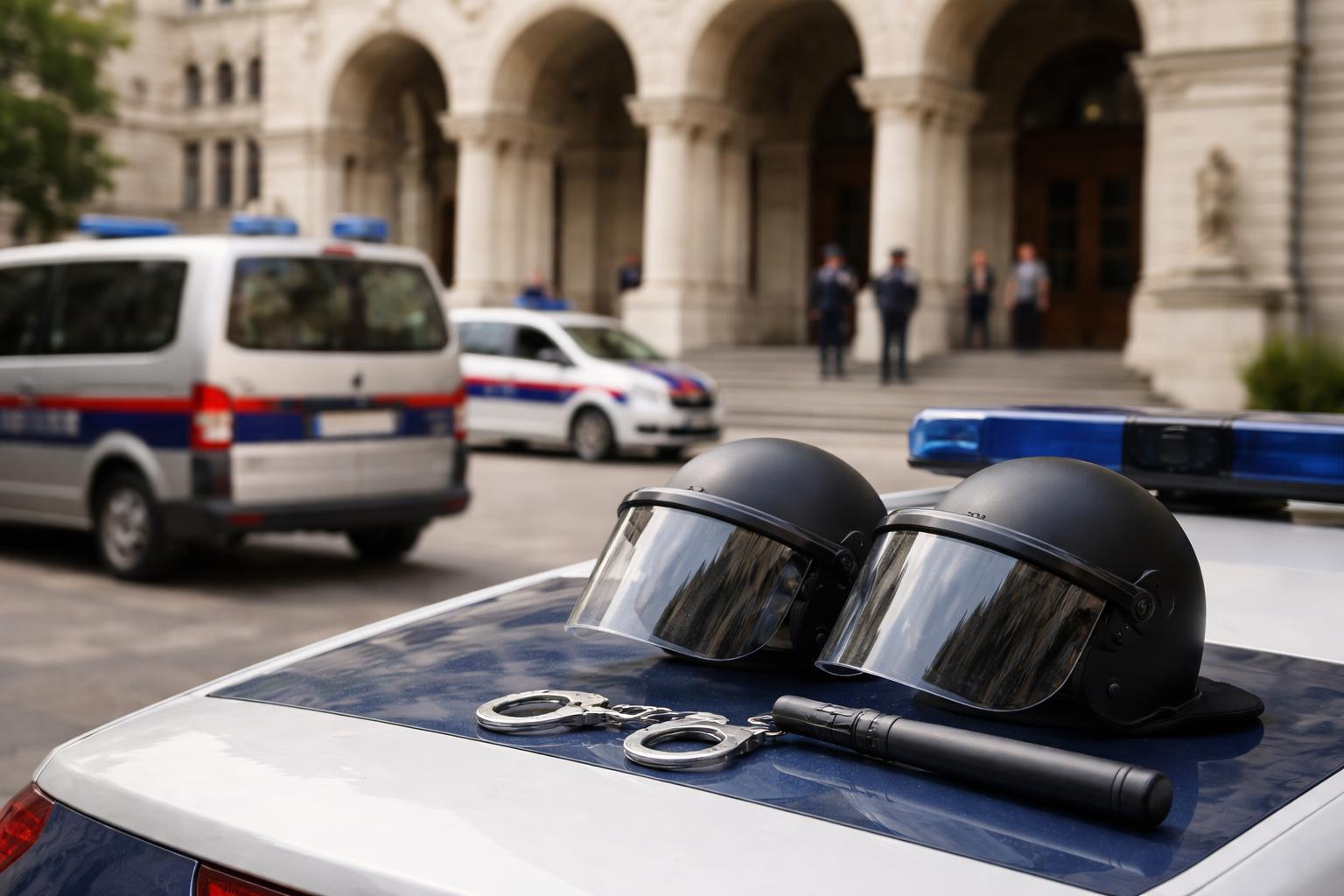 Redaktionelle Szene zum Thema „Wiener Gericht spricht vier Angeklagte im Fall mutmaßlicher Polizeigewalt frei“