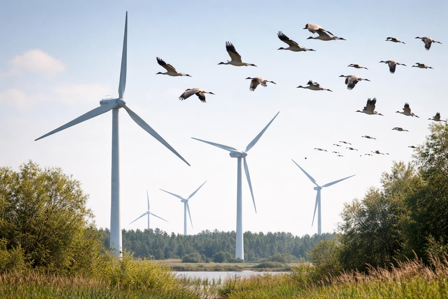 Redaktionelle Szene zum Thema „Windräder zeitweise abschalten: Studie sieht deutlich besseren Schutz für Zugvögel“