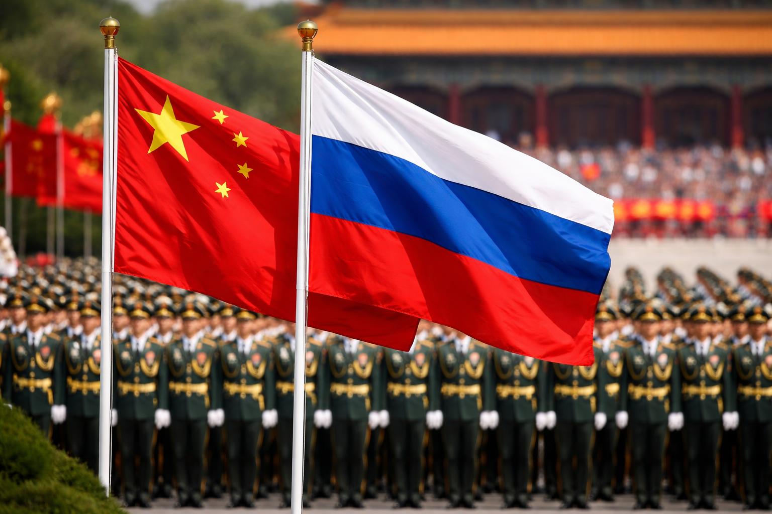 Redaktionelle Szene zum Thema „Xi und Putin demonstrieren in Peking Geschlossenheit“