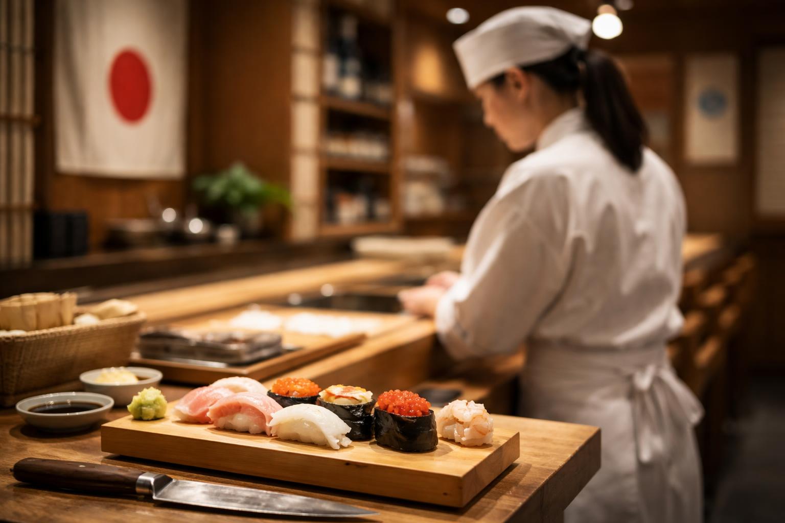 Redaktionelle Szene zum Thema „Yuki Chidzui bricht in Japan mit alten Sushi-Rollen“