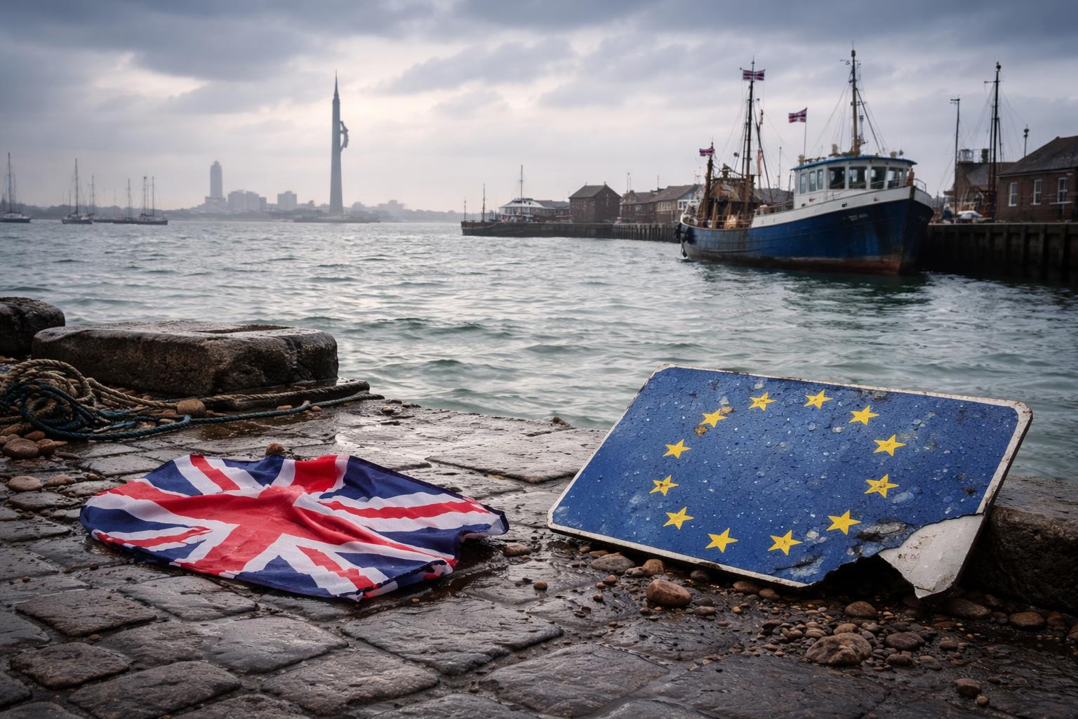 Redaktionelle Szene zum Thema „Zehn Jahre nach dem Brexit: Viele Briten ziehen ernüchternde Bilanz“