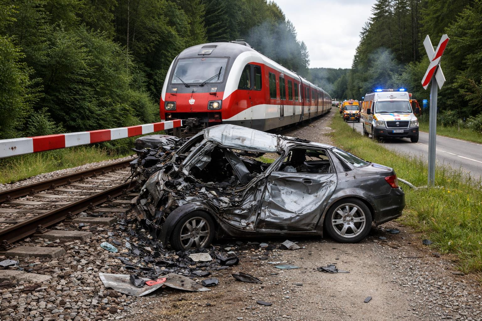 Redaktionelle Szene zum Thema „Zug erfasst Pkw bei Allentsteig – zwei Erwachsene sterben, Kind überlebt“