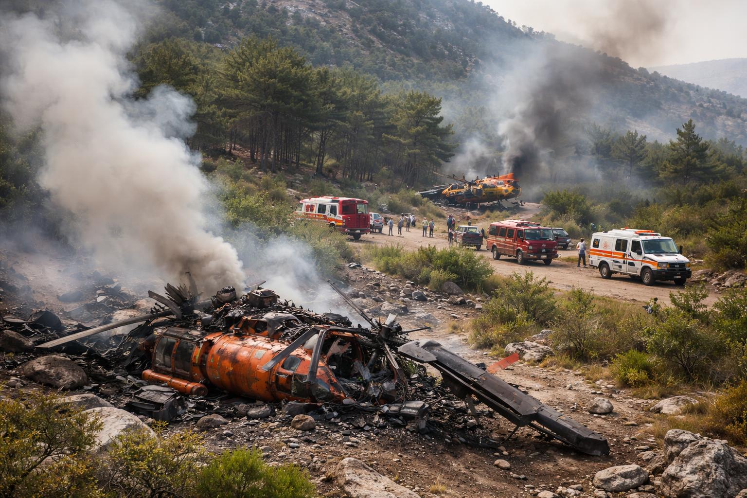 Redaktionelle Szene zum Thema „Zwei Löschhubschrauber stürzen bei Waldbrand nahe Athen ab“