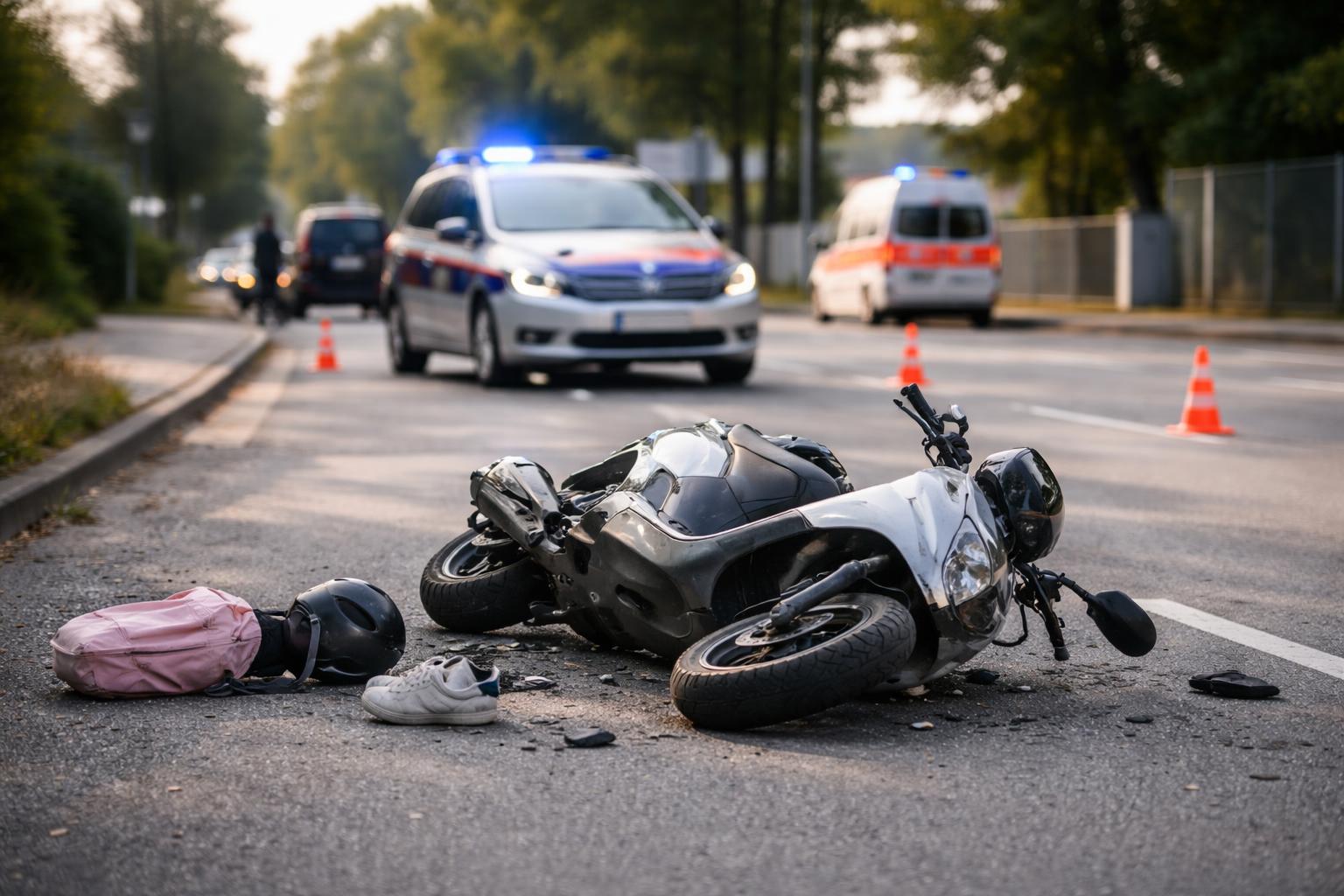 Redaktionelle Szene zum Thema „Zwei Mädchen bei Mopedsturz in Wels verletzt – Polizei sucht dunklen Pkw“