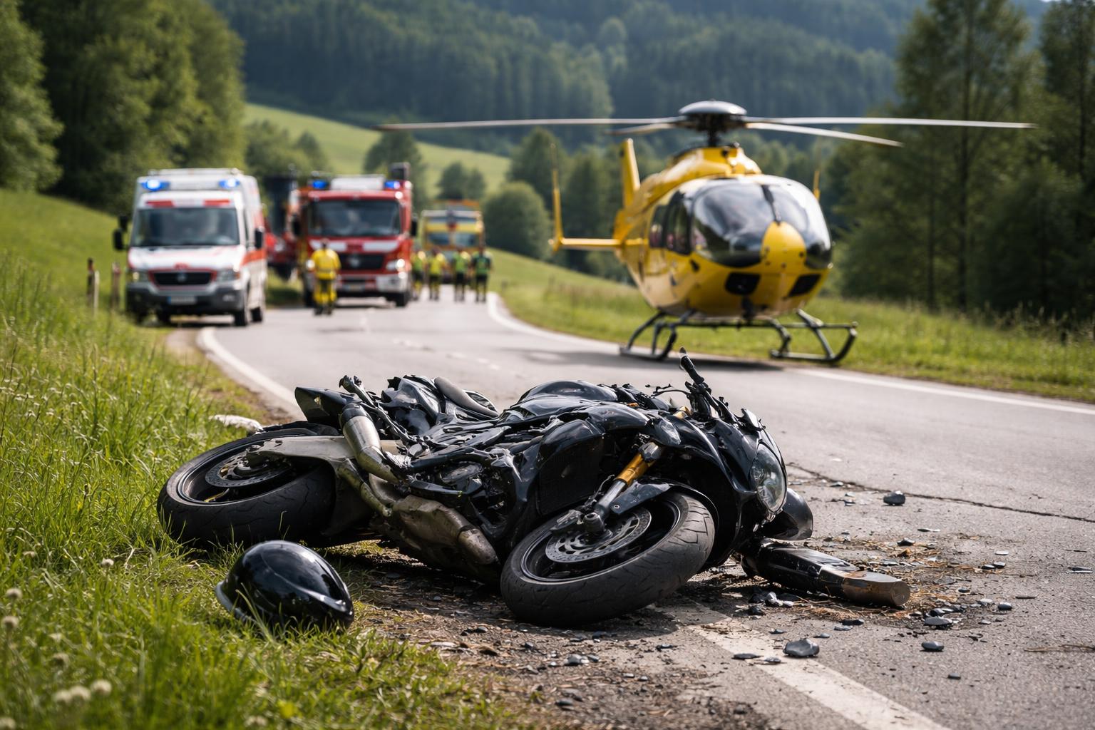 Redaktionelle Szene zum Thema „Zwei Motorradlenker in der Steiermark nach Unfällen in Lebensgefahr“