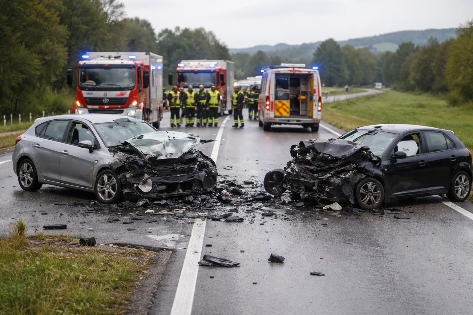 Redaktionelle Szene zum Thema „Zwei Tote und drei Schwerverletzte bei Frontalkollision auf der B 148 in Weng im Innkreis“